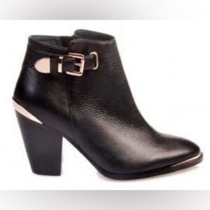 Job Mercer Black Leather Gold Buckle Ankle Boots Size 8
